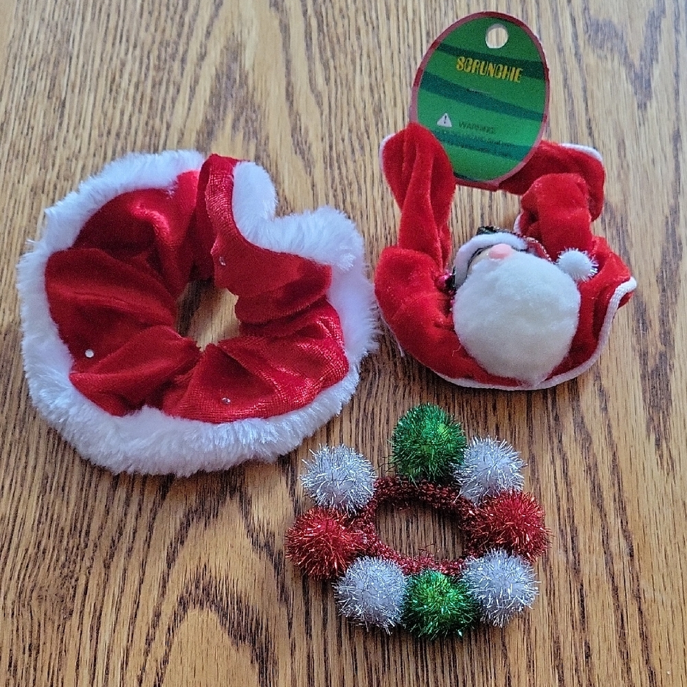 Set Of 3 Festive Red and White Holiday Scrunchie Set